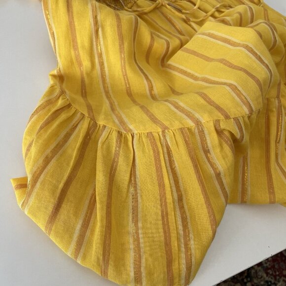 Saylor Adrianne Yellow Metallic Stripe Smocked V-Neck Mini Dress Size M - Picture 13 of 13